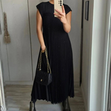Robe Midi Plissée à Manches Courtes