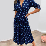 Robe Midi Femme Fleurie à Col V Boutonnée