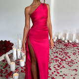 Robe longue asymétrique femme à fente latérale