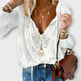 Blouse Brodée à Col V et Manches Longues