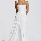 Robe Longue Drapée à Bretelles Fines