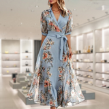 Robe Longue Femme Fleurie Cache-Cœur à Col V