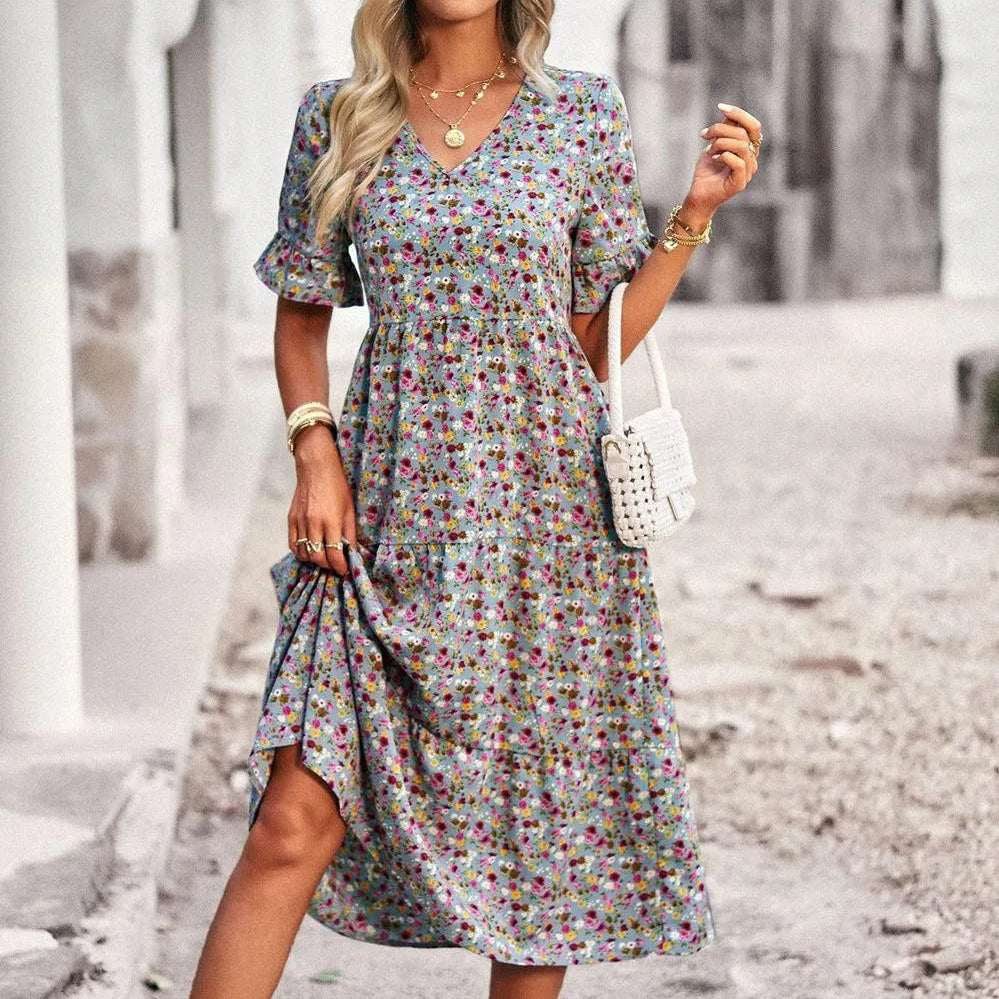 Robe Midi Bohème Fleurie Coupe Évasée Été Chic