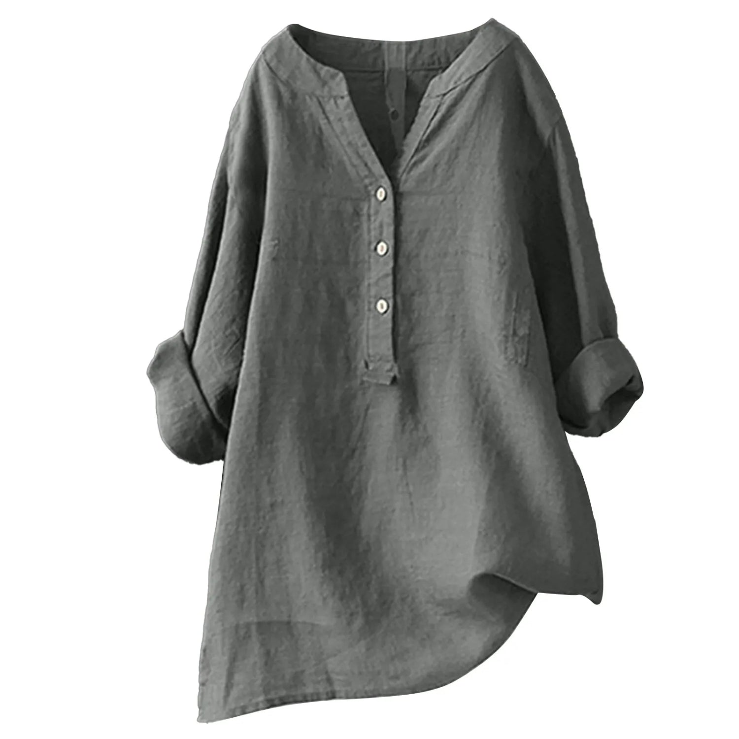 Løs Hør Bluse Med Knapper Casual Komfort Stil
