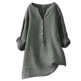 Løs Hør Bluse Med Knapper Casual Komfort Stil