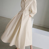Robe Longue Chemise Ceinturée Manches Longues Élégance Minimaliste