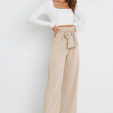 Pantalon Fluide Taille Haute Ceinture Nouée Élégant