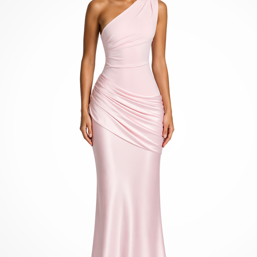 Robe Longue Asymétrique Drapée à Une Épaule