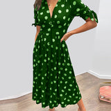 Robe Midi Femme Fleurie à Col V Boutonnée