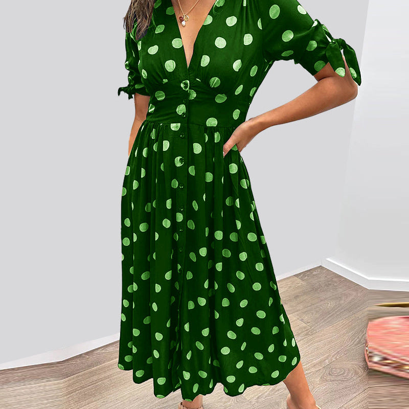 Robe Midi Femme Fleurie à Col V Boutonnée