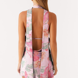 Robe Courte Fleurie Dos Nu Col Halter Élégance