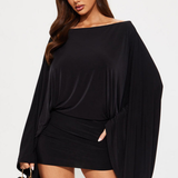 Robe Courte Drapée à Manches Chauve-Souris Élégance Moderne