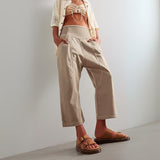 Pantalon lin coupe droite taille haute léger été