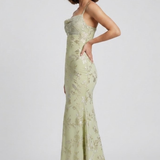 Robe Midi Fleurie Satinée à Bretelles Raffinées