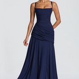Robe Longue Drapée à Bretelles Fines