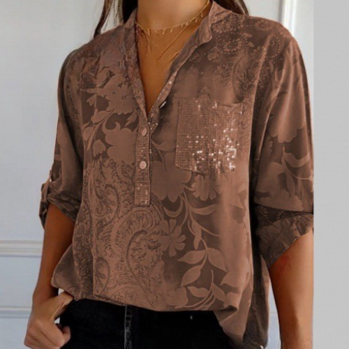 Chemise Satin Fluide Motif Élégant Coupe Décontractée