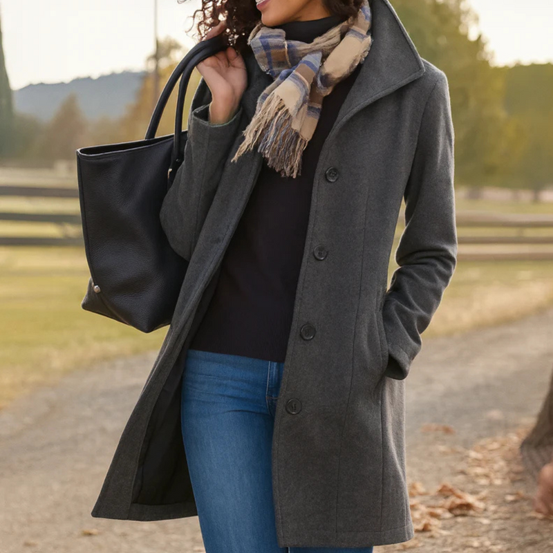 Manteau long en laine à boutonnage devant