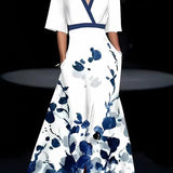 Robe Longue Femme Fleurie à Col V Croisé