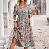 Robe Femme Midi Fleurie – Robe Bohème Décontractée