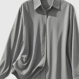 Chemise Drapée à Col Classique et Manches Longues