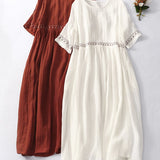 Robe Longue Fluide à Taille Froncée