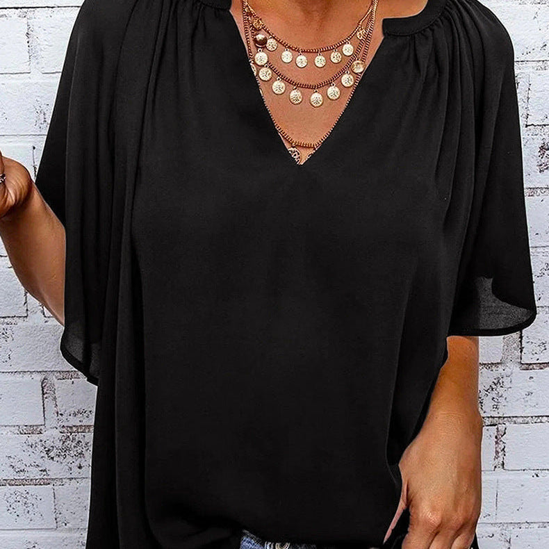 Blouse Ample Col V Manches Fluides Confort Élégant
