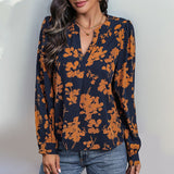 Blouse Fleurie Col V Manches Longues Élégance Automne