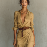 Robe Portefeuille Longue Élégante Camelle Femme
