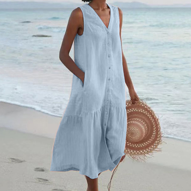 Robe Longue Sans Manches à Col V