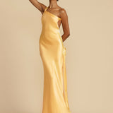 Robe Maxi Satinée Une Épaule Coupe Sirène Élégance