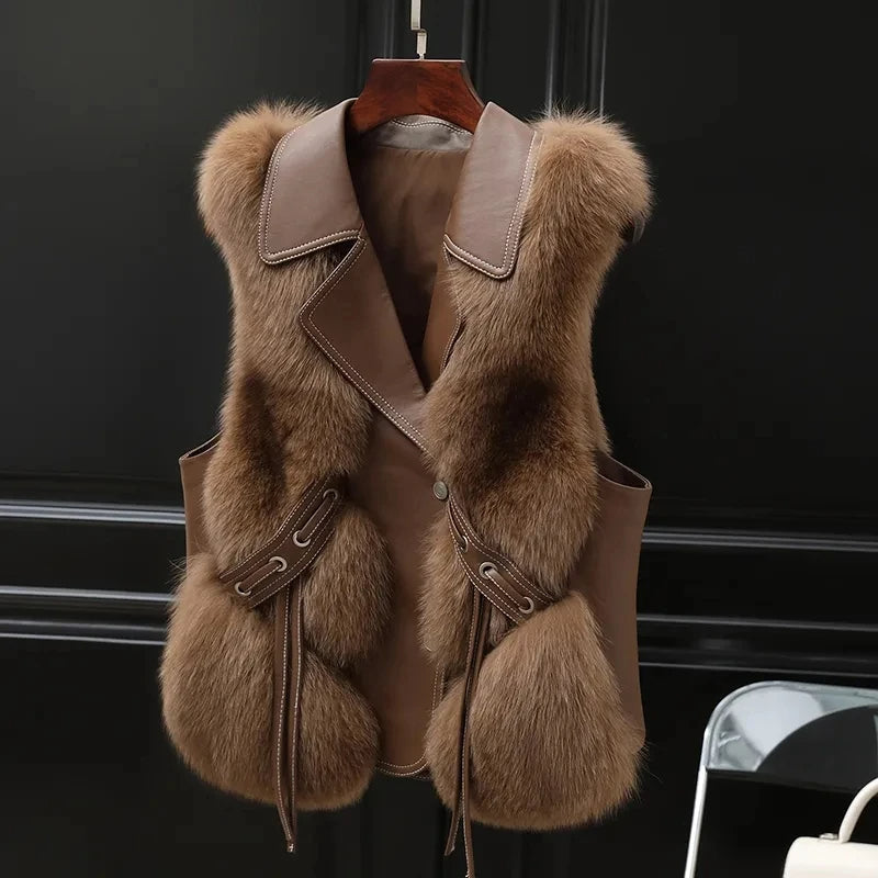 Gilet Femme Fourrure Élégant Sans Manches