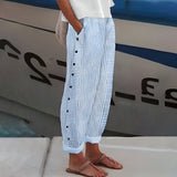 Pantalon rayé léger taille haute style bord de mer