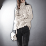 Pull Col Roulé Torsadé Oversize Automne Léger Camel Femme