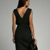 Robe mi-longue moulante cache-cœur col V femme
