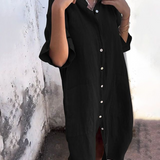 Robe Chemise Ample Boutonnée Manches Courtes Style Décontracté