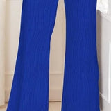 Pantalon Large Rayé à Taille Haute