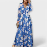 Robe Longue Fleurie à Manches Courtes
