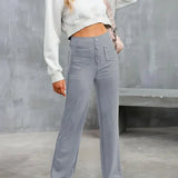 Pantalon Sculptant Taille Haute Boutons Élégant
