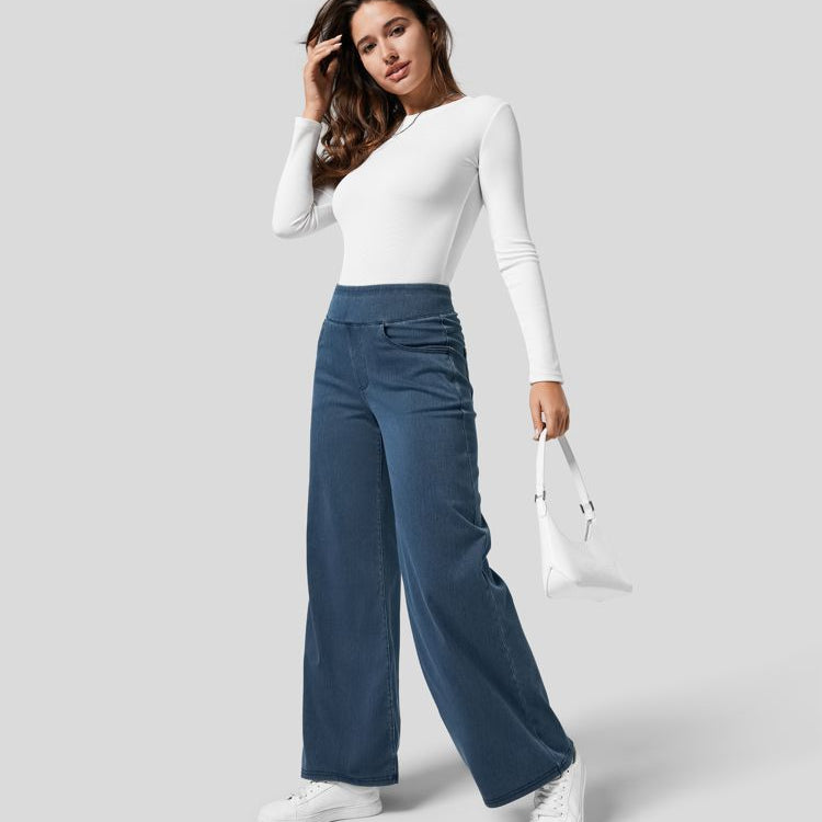 Jean large taille haute extensible silhouette élégante