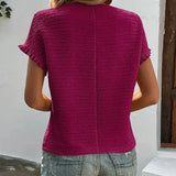 T Shirt Texturé Manches Volants Coupe Décontractée Chic