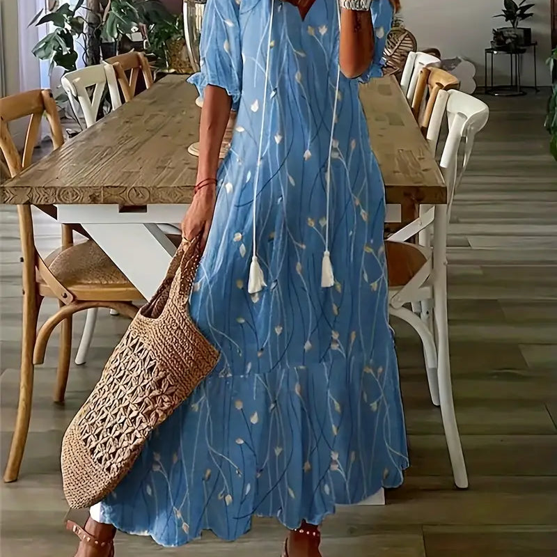 Robe Midi Fleurie à Col V