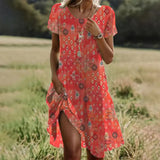 Robe Courte Fleurie Fendue Manches Courtes Style Bohème Chic