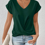 T Shirt Col V Coupe Fluide Bas Noué Style Décontracté