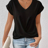 T Shirt Col V Coupe Fluide Bas Noué Style Décontracté