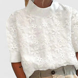 Blouse Fleurie en Relief à Col Montant