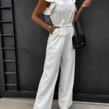 Combinaison Pantalon Volants Épaules Taille Ceinturée Chic