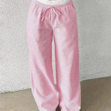 Pantalon Rayé Léger Taille Élastique Confort Été