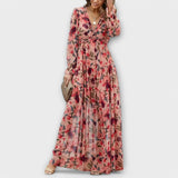 Robe Longue Fleurie à Manches Courtes