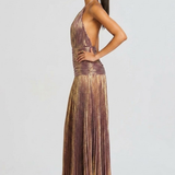 Robe Longue Plissée à Col Halter