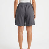 Short femme large en coton mélangé à taille élastique
